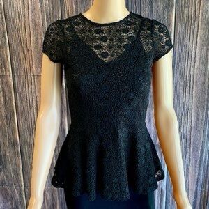 MIGUELINA Silk/Crochet Peplum Top Size SMALL